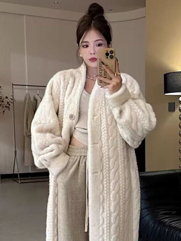 Thick Mink Fur Cardigan Coat with Eco-Friendly Fur