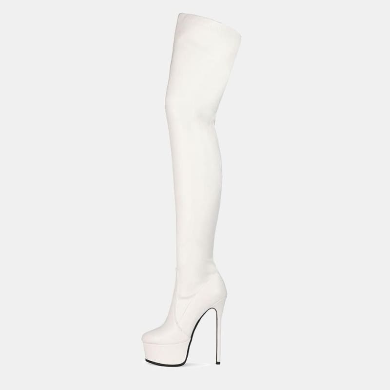 Thigh High Full Leg Ultra High Platform Stiletto Heel Boots In Many Colours - Pleasures and Sins