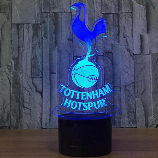 Illuminated 3D LED lamp displaying the Tottenham Hotspur football club logo and name in blue light.