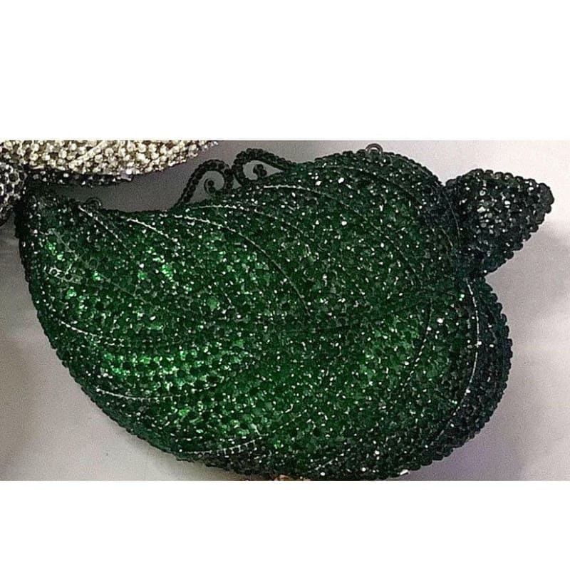 Tree Leaf Inlaid Diamond Banquet Handbag Emerald