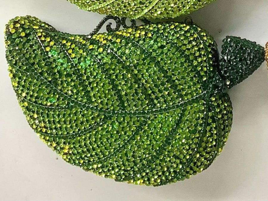 Tree Leaf Inlaid Diamond Banquet Handbag green