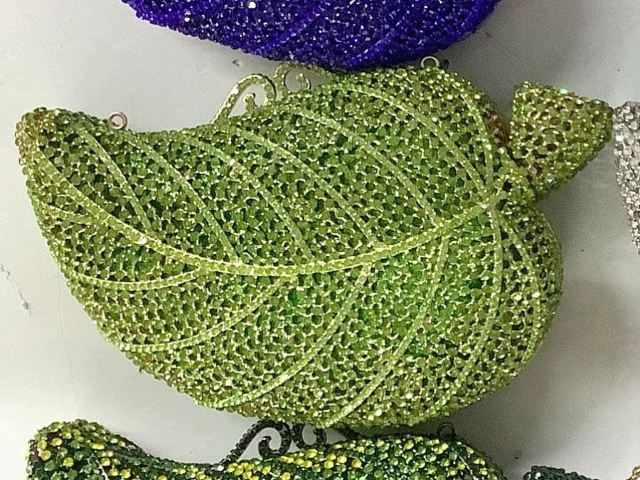 Tree Leaf Inlaid Diamond Banquet Handbag Light green