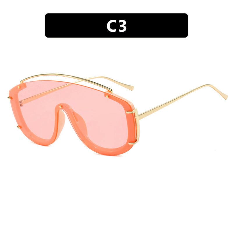 Trendy Large Frame Sunglasses with Metallic Design C3