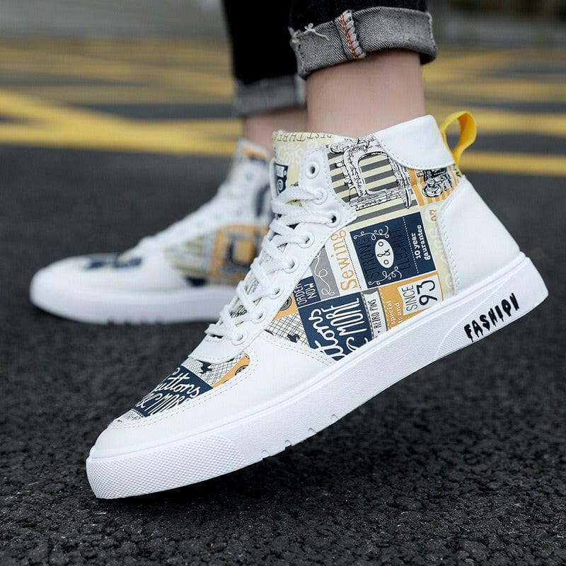 Trendy Mens Graffiti High Top Casual Sports Shoes