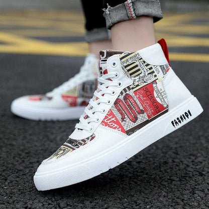 Trendy Mens Graffiti High Top Casual Sports Shoes