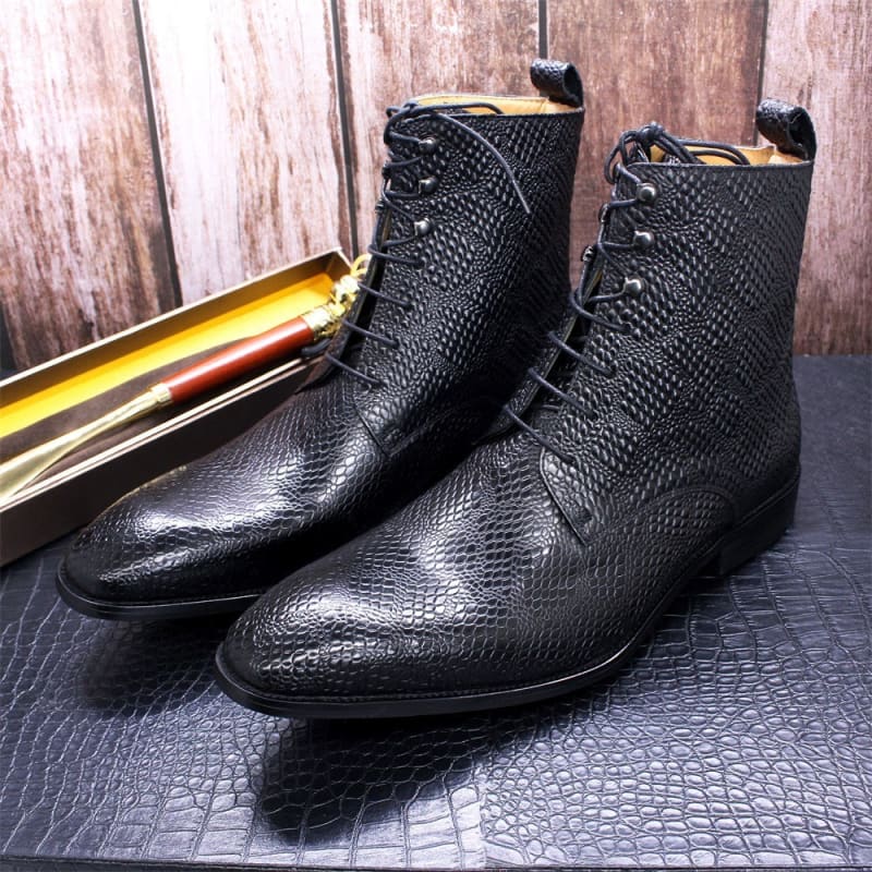 Trendy Men’s Real Leather Pointed Toe Boots Black / 39