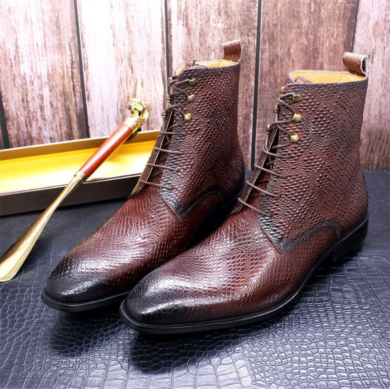 Trendy Men’s Real Leather Pointed Toe Boots Brown / 39