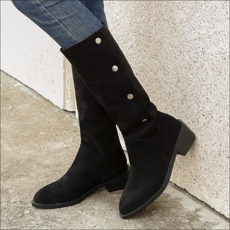 Trendy Unique Faux Suede Mid-calf Boots for Style Black / 35