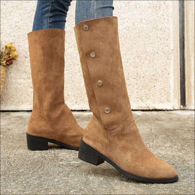 Trendy Unique Faux Suede Mid-calf Boots for Style Khaki / 35