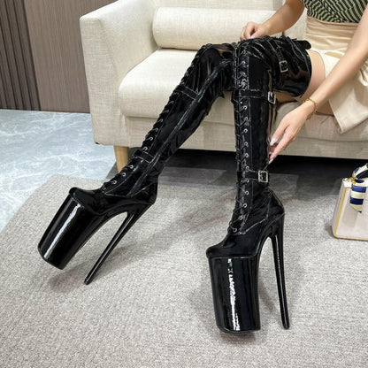 Ultra High Heel Multi Buckle High Platform Boots