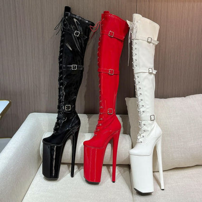 Ultra High Heel Multi Buckle High Platform Boots