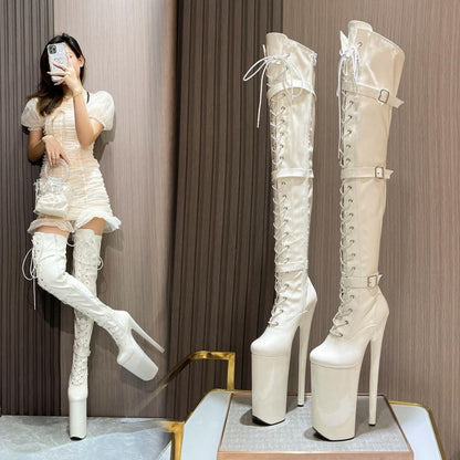 Ultra High Heel Multi Buckle High Platform Boots