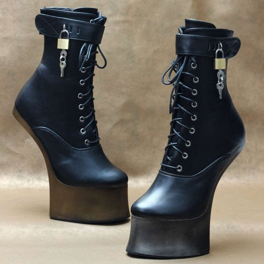 Unique Heel-less Hoof Lace Up Cosplay Padlock Boots