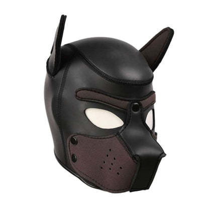 Black leather dog-shaped mask with pointed ears and a muzzle.