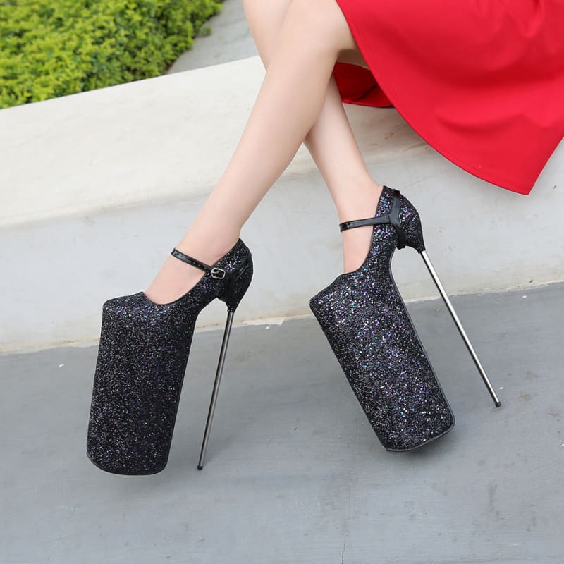 Unisex Glitter High Platform Shoes with Metal Heel