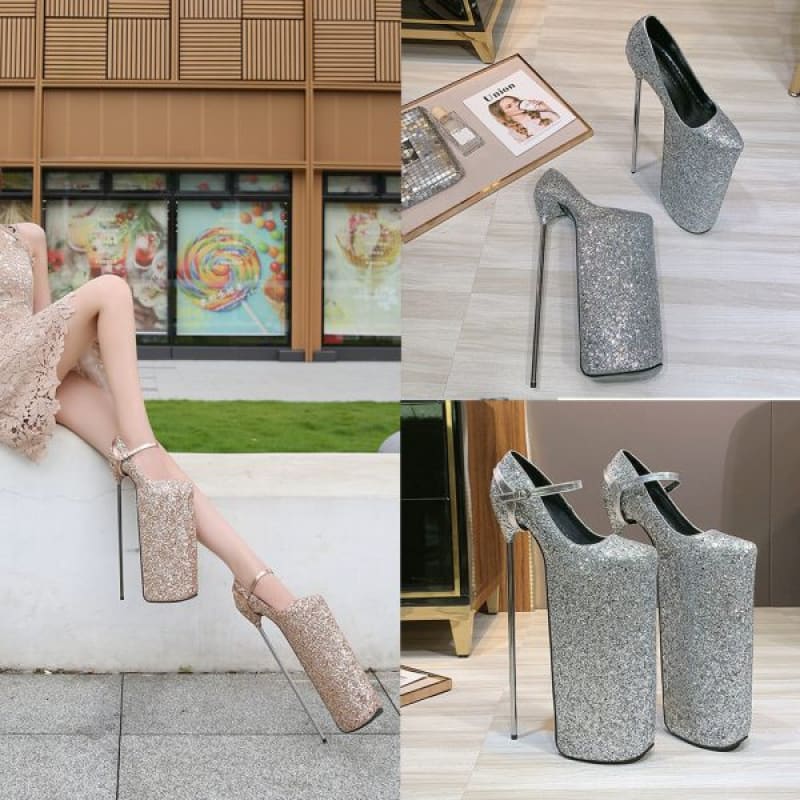 Unisex Glitter High Platform Shoes with Metal Heel