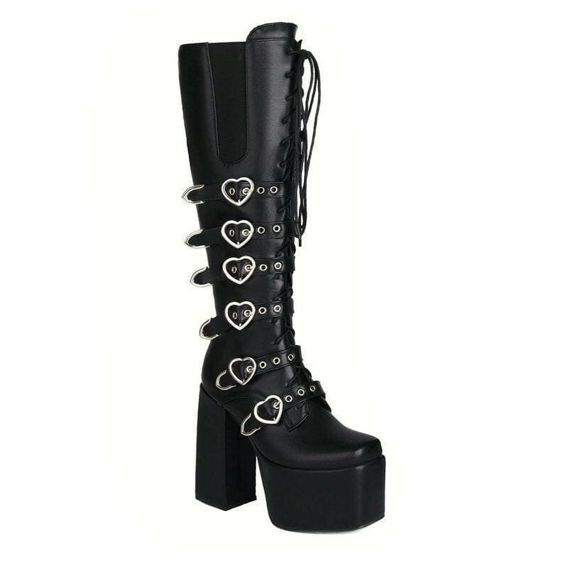 Unisex High Heel Punk Lace-up Multi Buckle Boots