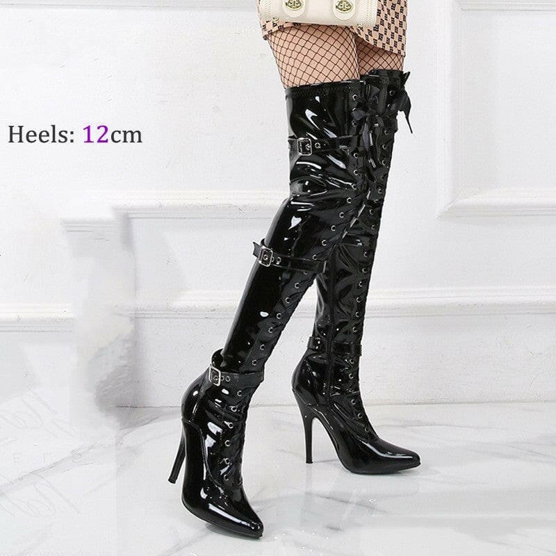 Unisex Patent Mirror Buckle Stiletto Over-the-knee Boots