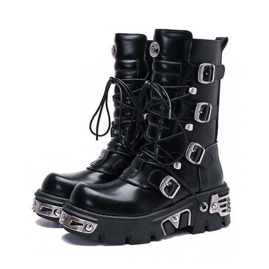 Unisex Retro Steampunk Cargo Rock Leg Punk Boots