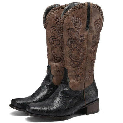 Unisex Western Cowboy Boots with Lined Thick Heels Black