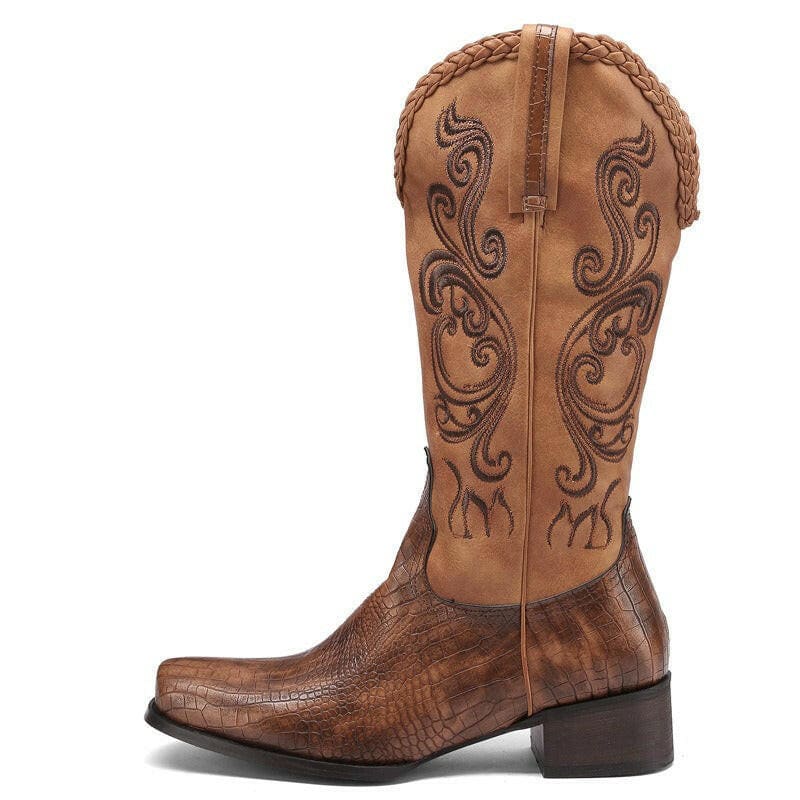 Unisex Western Cowboy Boots with Lined Thick Heels