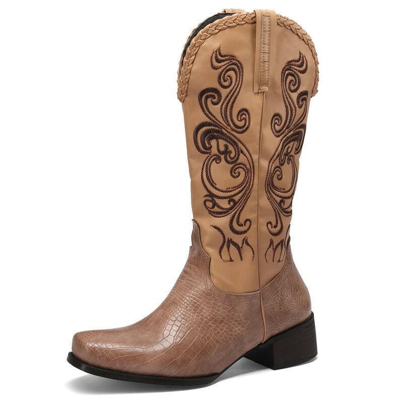 Unisex Western Cowboy Boots with Lined Thick Heels