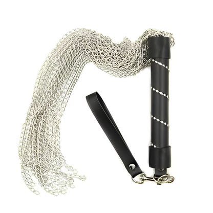 Metal chain flogger with a black handle.