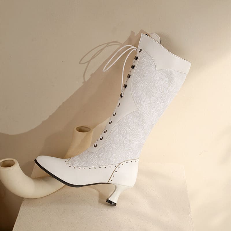 Victorian Style Steampunk Lace Pointed Toe Boots