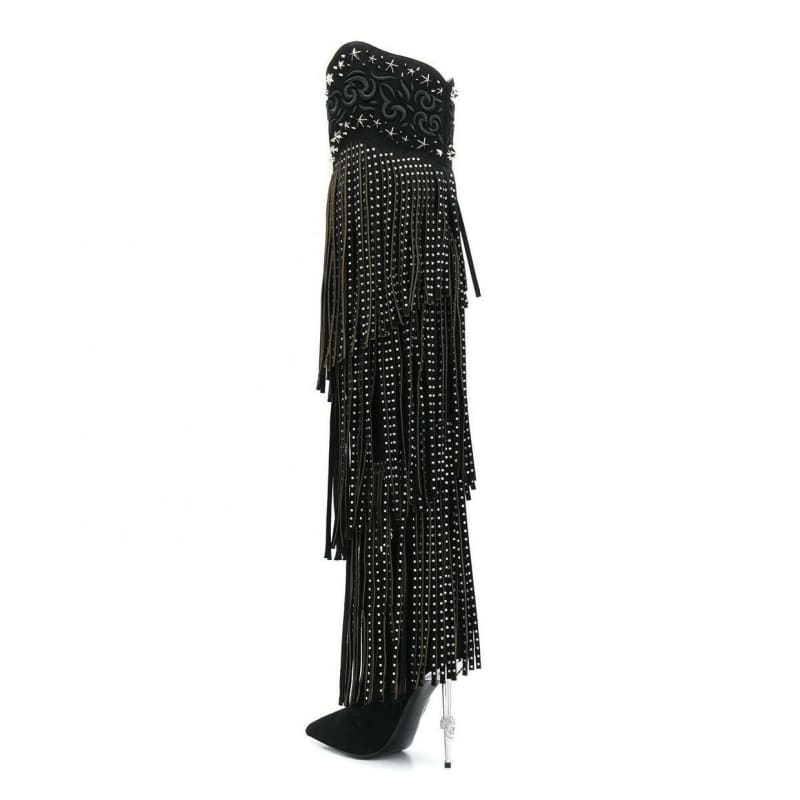 Vintage Crystal Embellished Fringe Cowboy Boots