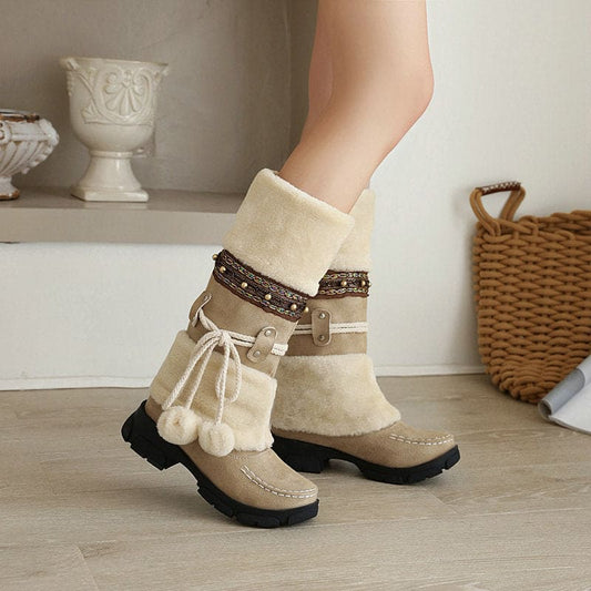Warm Winter Boots With Pom Pom Detail - Pleasures and Sins