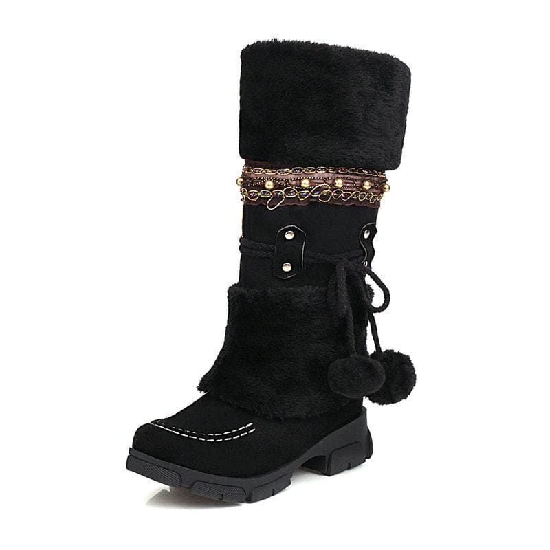Warm Winter Boots With Pom Pom Detail - Pleasures and Sins