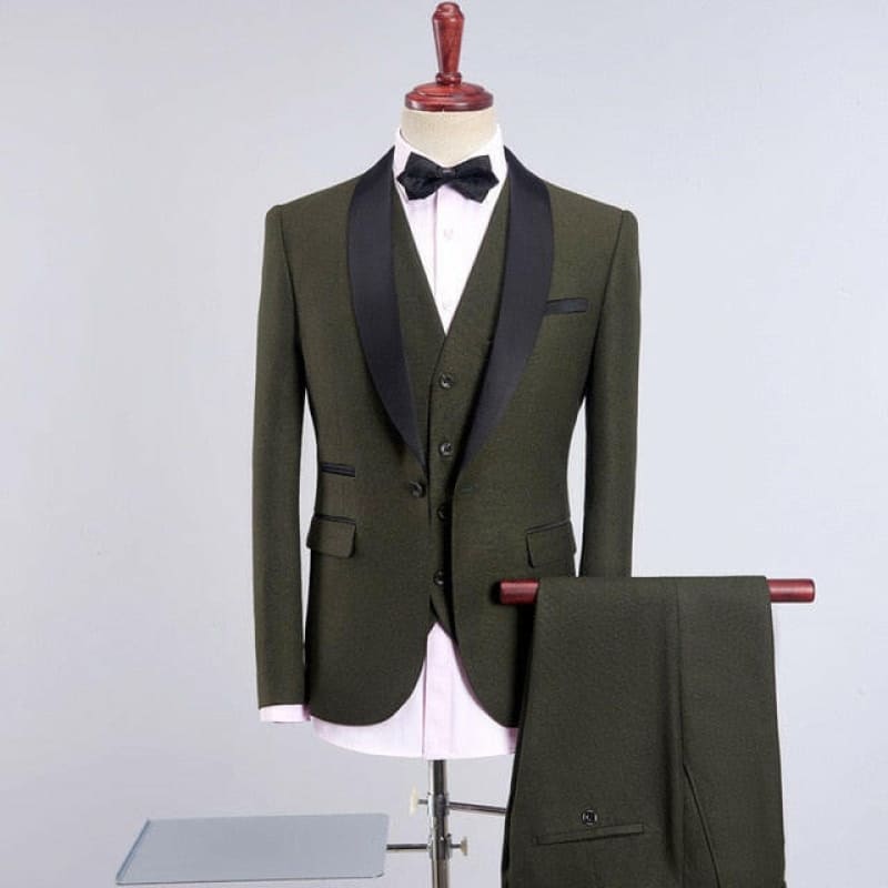 Shawl Collar Slim Fit Men’s Tuxedo Suit for Weddings Army