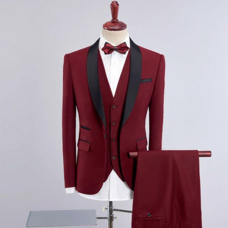 Shawl Collar Slim Fit Men’s Tuxedo Suit for Weddings Red / S