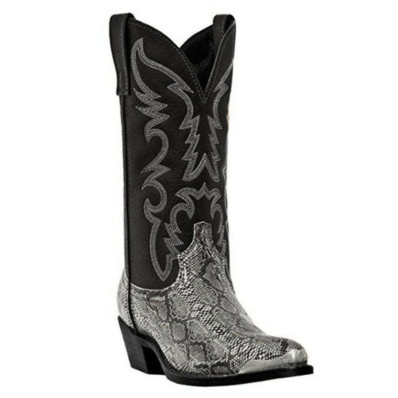 Western Cowboy Boots Snake Pattern Iron Toe Cap Casual