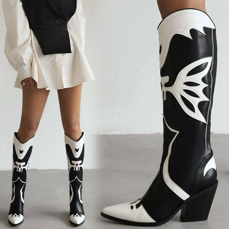 Western Cowboy Womens Knee High Boots Pointed Toe