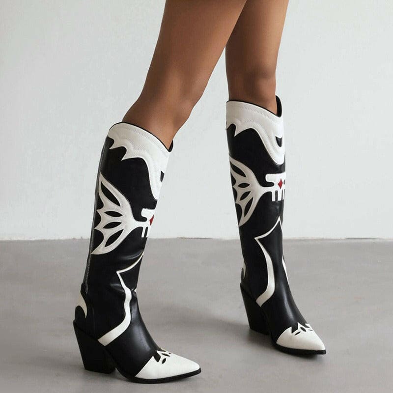 Western Cowboy Womens Knee High Boots Pointed Toe