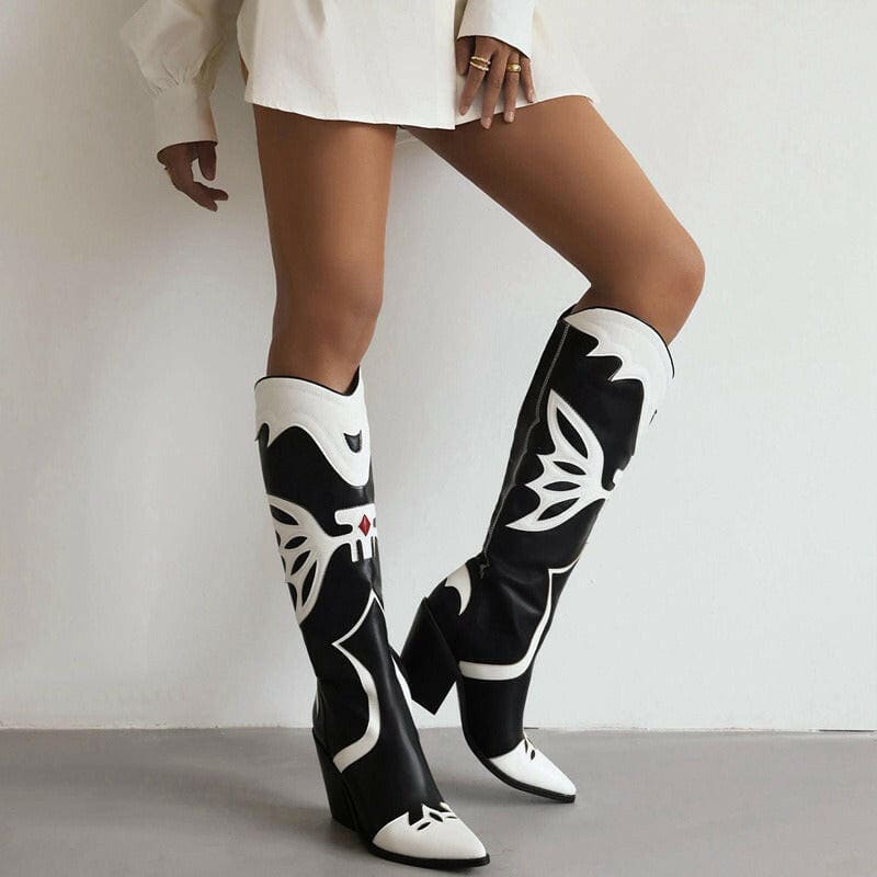 Western Cowboy Womens Knee High Boots Pointed Toe