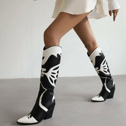 Western Cowboy Womens Knee High Boots Pointed Toe