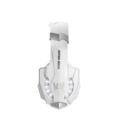 White gaming headset with an angular, futuristic design.