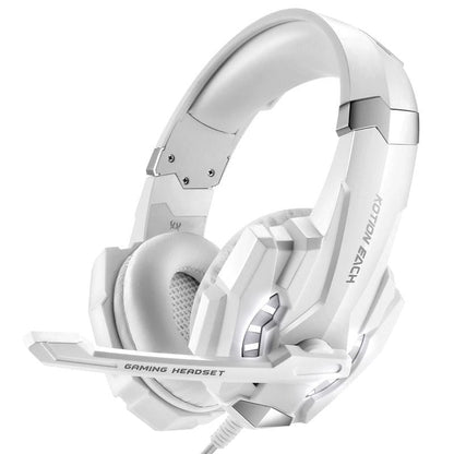 White gaming headset with a microphone attachment.