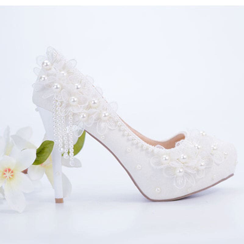 Pearlflower High Heels Tassel Bridal Wedding Shoes 11cm