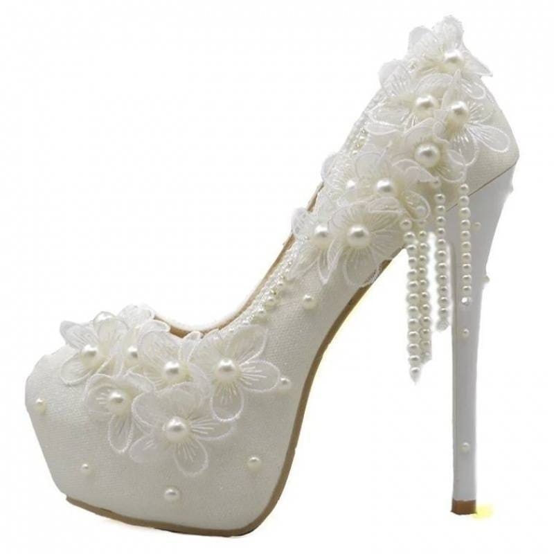 Pearlflower High Heels Tassel Bridal Wedding Shoes 14cm