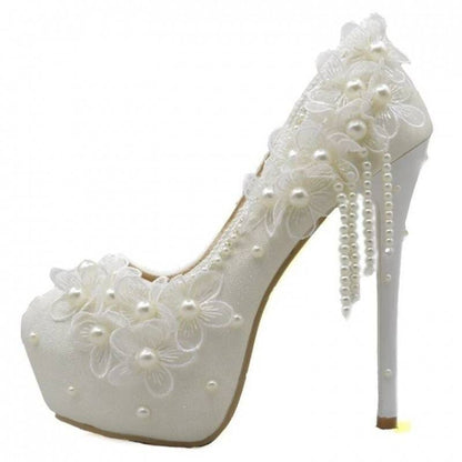 Pearlflower High Heels Tassel Bridal Wedding Shoes 14cm