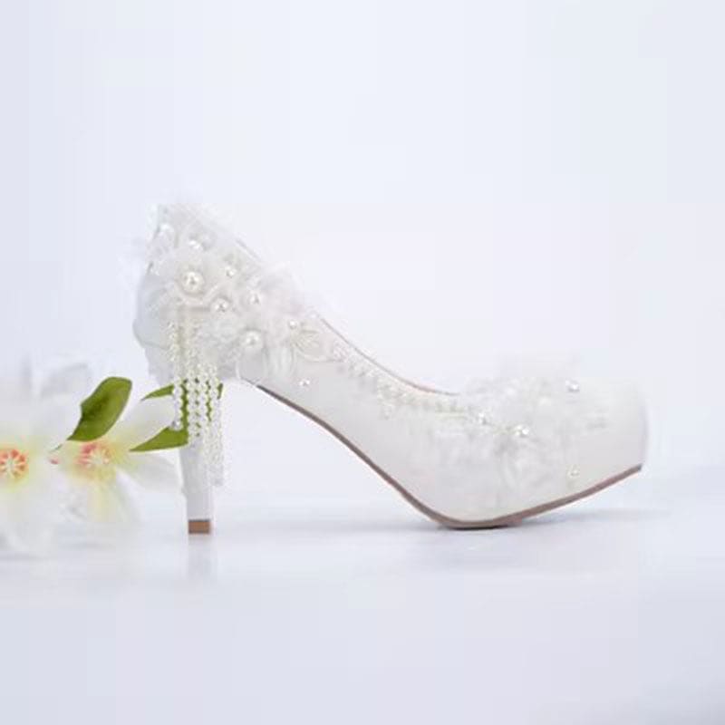 Pearlflower High Heels Tassel Bridal Wedding Shoes 8cm Heel