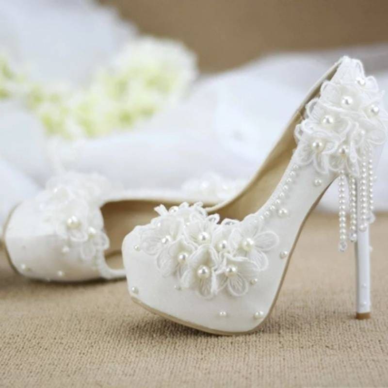 Pearlflower High Heels Tassel Bridal Wedding Shoes