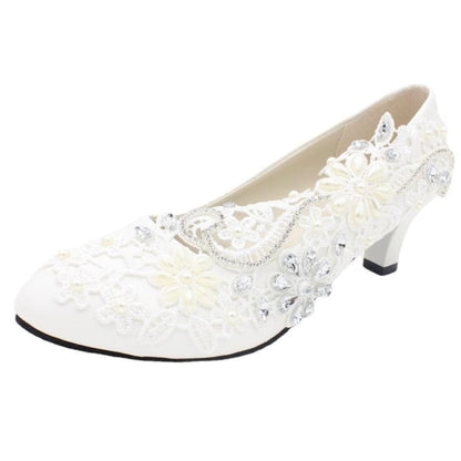 White Lace and Rhinestone Wedding Shoes with Choice of Heel