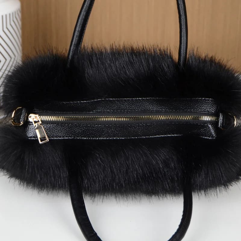 Winter Bright Color Faux Fur Fluffy Handbag black