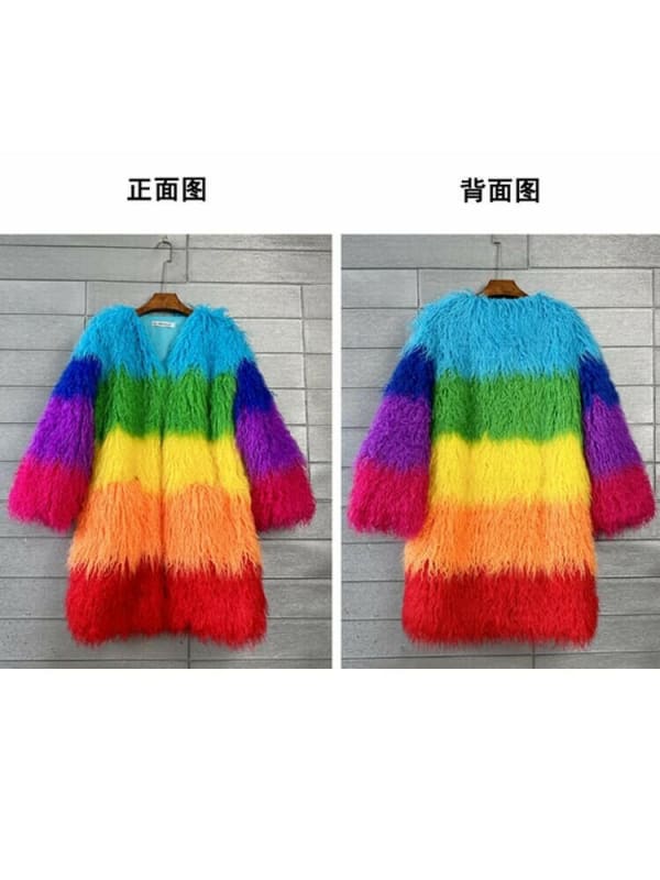 Shaggy Rainbow Outerwear Winter Faux Fur Coat