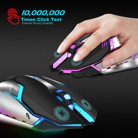 Gaming mouse with colorful LED lighting and an ergonomic design.