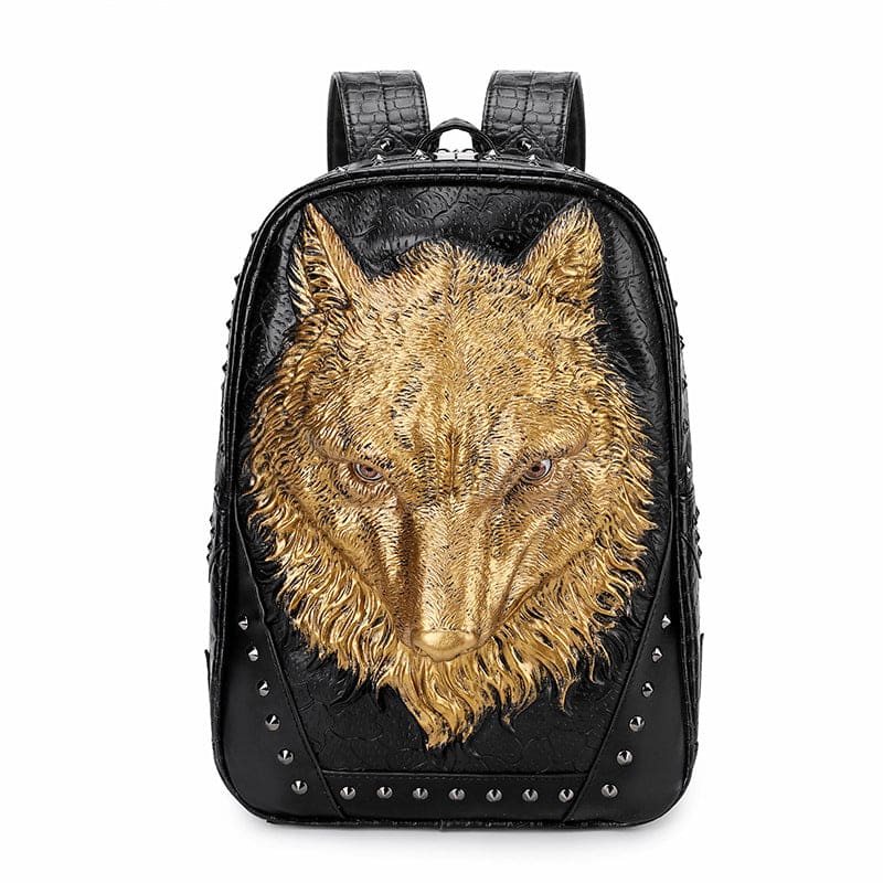 Wolf Head Punk Backpack 3d Embossed Shoulder Bag - Pleasures and Sins
